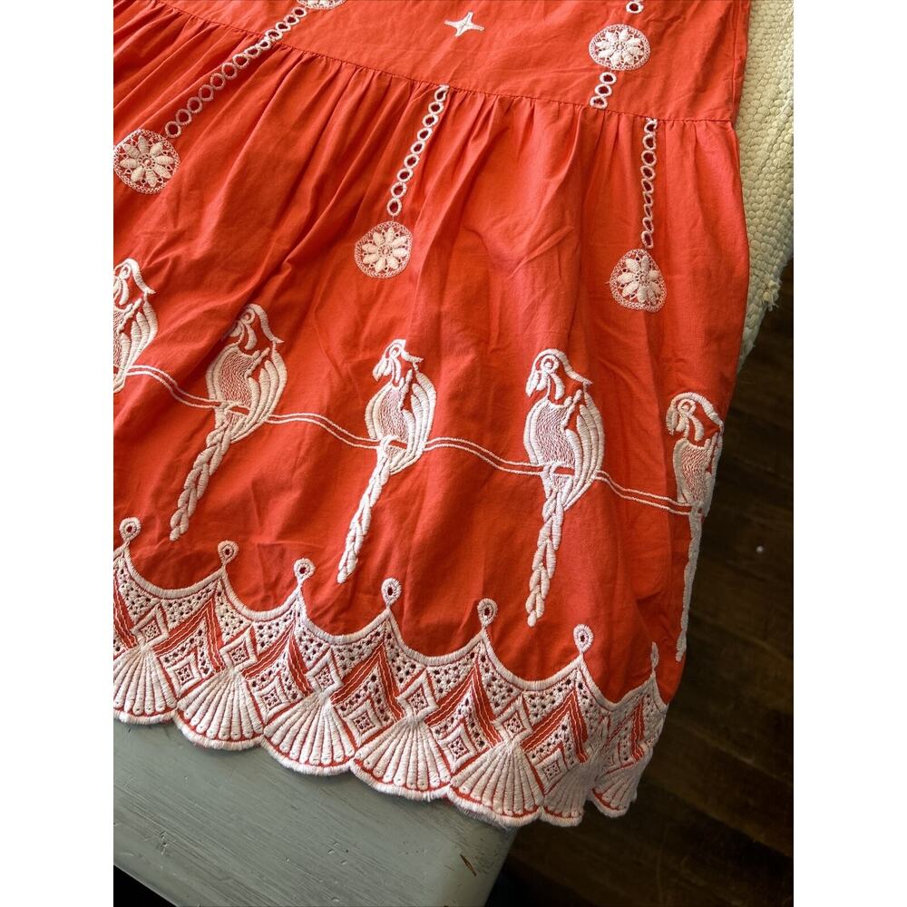 Joie Cleta Red White Salsa Embroidered Parrot Cotton Eyelet Maxi Dress Sz L - Picture 7 of 11